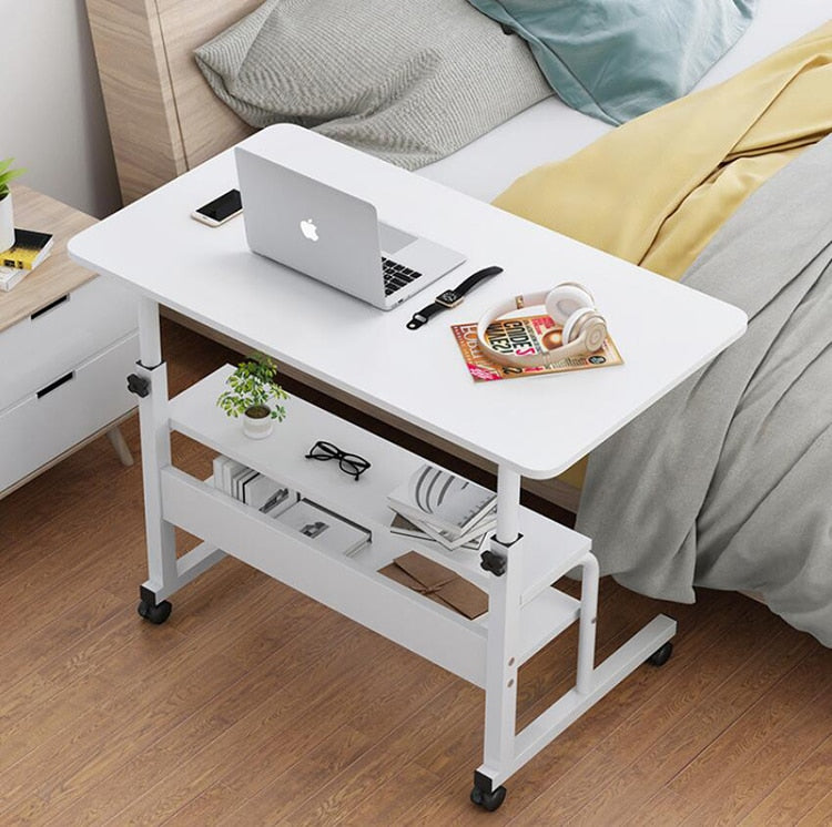 Laptop Table with Wheels Shelf Storage Height Adjustable